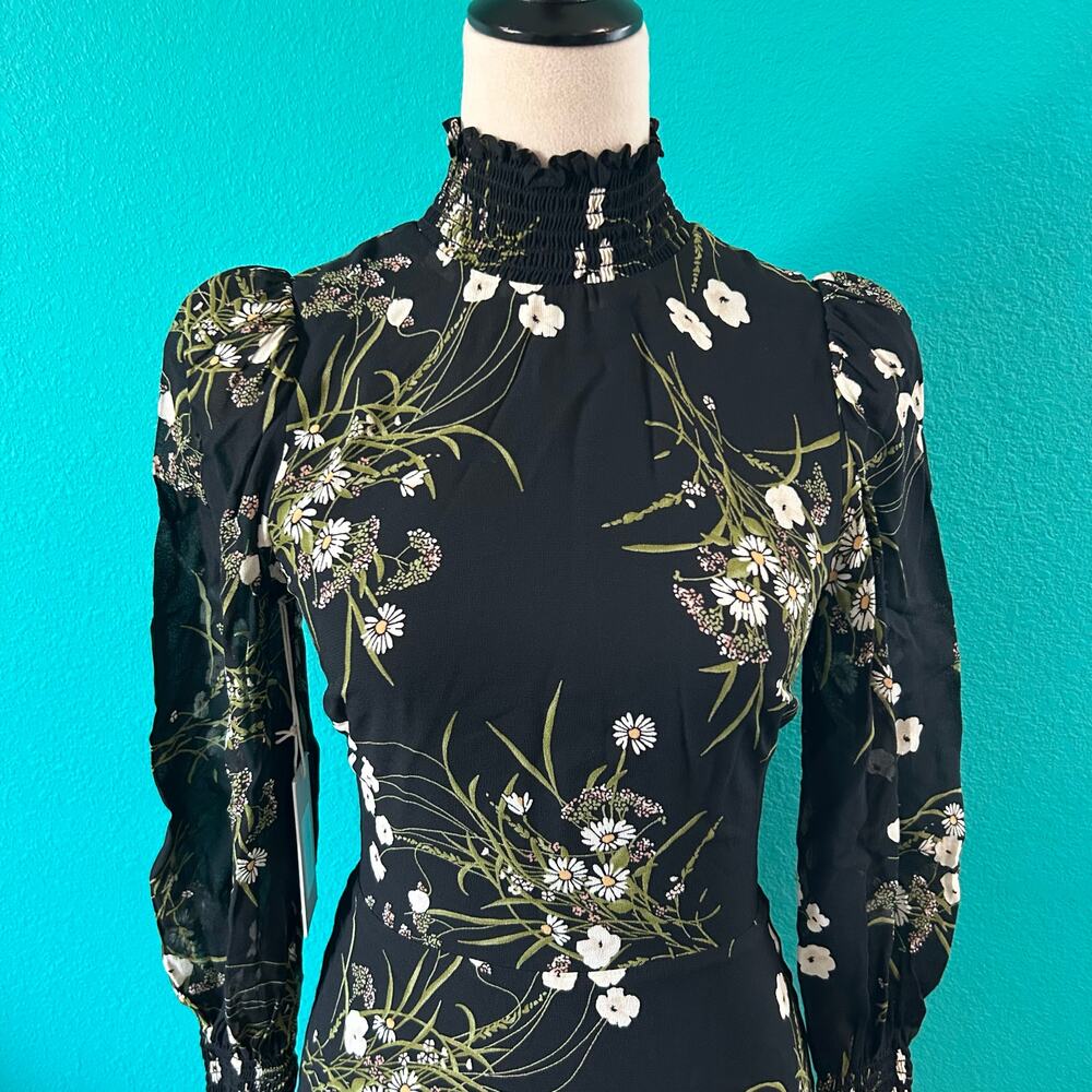 NWT Reformation Archie Dress Womens Size 4 Veuve Black Floral Fit And Flare Mini - Picture 4 of 7